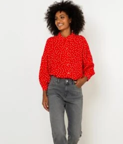 Chemise À Pois Femme Pois Rouge Reveal | Blouses, Chemisiers Camaieu Femme