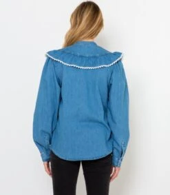 Chemise En Denim Et Volants Femme Double Stone | Blouses, Chemisiers Camaieu Femme -Vêtements Femme Soldes chemise en denim et volants femme double stone blouses chemisiers camaieu femme 3