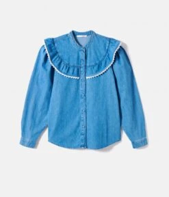 Chemise En Denim Et Volants Femme Double Stone | Blouses, Chemisiers Camaieu Femme -Vêtements Femme Soldes chemise en denim et volants femme double stone blouses chemisiers camaieu femme 7