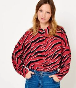 Chemise Oversize Femme Imprimée Viscose Responsable Zebre Claret Noir | Blouses, Chemisiers Camaieu Femme