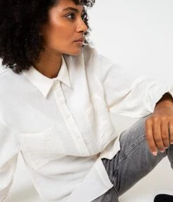 Chemise femme en gaze De Coton Unie  Marshmallow | Blouses, Chemisiers Camaieu Femme