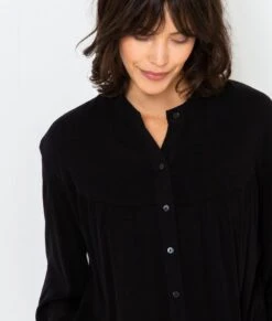 Chemisier Boutonné Crépon Femme Noir | Blouses, Chemisiers Camaieu Femme