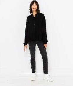 Chemisier Boutonné Crépon Femme Noir | Blouses, Chemisiers Camaieu Femme -Vêtements Femme Soldes chemisier boutonnc3a9 crc3a9pon femme noir blouses chemisiers camaieu femme 4
