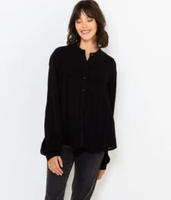 Chemisier Boutonné Crépon Femme Noir | Blouses, Chemisiers Camaieu Femme -Vêtements Femme Soldes chemisier boutonnc3a9 crc3a9pon femme noir blouses chemisiers camaieu femme 6