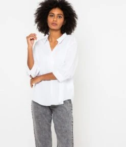 Chemisier À Rayures Femme En Matières Responsables Blanc Optique | Blouses, Chemisiers Camaieu Femme