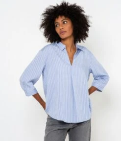 Chemisier À Rayures Femme En Matières Responsables Rayures Bleu Shirting | Blouses, Chemisiers Camaieu Femme