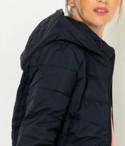 Doudoune Légère Matelassée À Capuche FemmeEn Matière Dark Navy | Manteaux,Doudounes Camaieu Femme