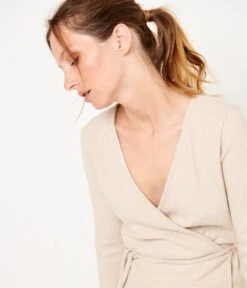 Gilet Cache-cœur Femme Beige Clair Chine | Homewear Camaieu Femme