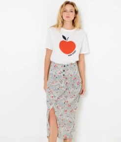 Jupe Fendue Midi Imprimée Print Coeur Preppy | Jupes Camaieu Femme