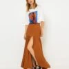 Jupe Longue Fendue Caramel | Jupes Camaieu Femme