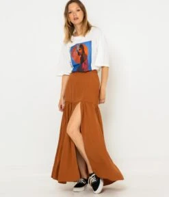 Jupe Longue Fendue Caramel | Jupes Camaieu Femme