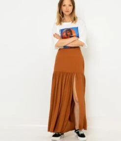 Jupe Longue Fendue Caramel | Jupes Camaieu Femme -Vêtements Femme Soldes jupe longue fendue caramel jupes camaieu femme 4