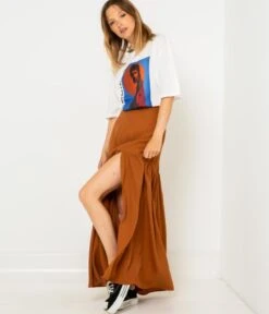 Jupe Longue Fendue Caramel | Jupes Camaieu Femme -Vêtements Femme Soldes jupe longue fendue caramel jupes camaieu femme 6