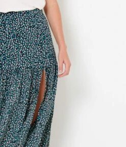 Jupe Longue Fleurie Fendue Lib Boheme Bleu | Jupes Camaieu Femme