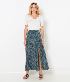 Jupe Longue Fleurie Fendue Lib Boheme Bleu | Jupes Camaieu Femme -Vêtements Femme Soldes jupe longue fleurie fendue lib boheme bleu jupes camaieu femme 4