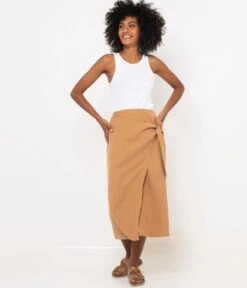 Jupe Midi Portefeuille Camel | Jupes Camaieu Femme -Vêtements Femme Soldes jupe midi portefeuille camel jupes camaieu femme 6