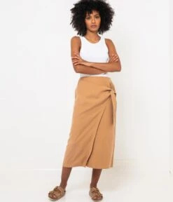 Jupe Midi Portefeuille Camel | Jupes Camaieu Femme -Vêtements Femme Soldes jupe midi portefeuille camel jupes camaieu femme 7