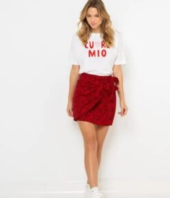 Jupe Portefeuille Imprimé Fleuri Fleurs Graphique Fond Rouge | Jupes Camaieu Femme -Vêtements Femme Soldes jupe portefeuille imprimc3a9 fleuri fleurs graphique fond rouge jupes camaieu femme 4