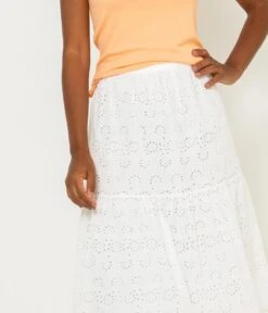 Longue Jupe Brodée Blanc De Blanc | Jupes Camaieu Femme