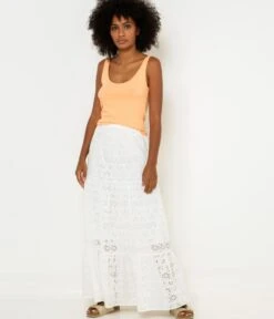 Longue Jupe Brodée Blanc De Blanc | Jupes Camaieu Femme -Vêtements Femme Soldes longue jupe brodc3a9e blanc de blanc jupes camaieu femme 4