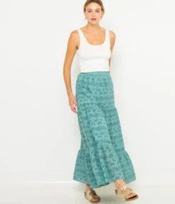 Longue Jupe Brodée Mineral Blue | Jupes Camaieu Femme
