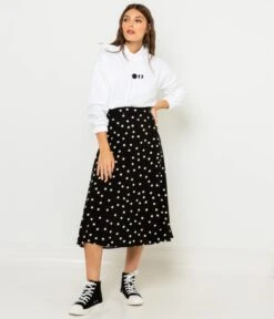 Longue Jupe À Pois Gros Pois Reveal Noir Fd Craie | Jupes Camaieu Femme -Vêtements Femme Soldes longue jupe c3a0 pois gros pois reveal noir fd craie jupes camaieu femme 4