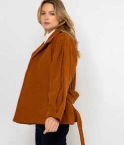 Manteau Court Ceinturé Manches Bouffantes Femme Caramel | Manteaux,Doudounes Camaieu Femme