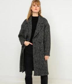 Manteau Graphique Femme Chevron Noir Et Blanc | Manteaux,Doudounes Camaieu Femme