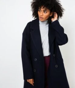 Manteau Oversize Femme En Laine Marine | Manteaux,Doudounes Camaieu Femme