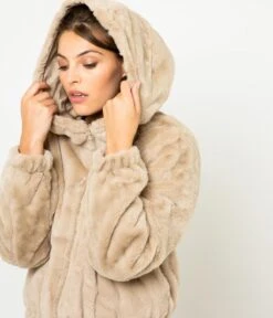 Manteau Réversible Fausse Fourrure Femme Coton Bio Sable Clair | Vestes, Blazers Camaieu Femme