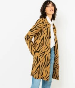 Manteau Zébré Femme Imprimé Zèbre Marron | Manteaux,Doudounes Camaieu Femme