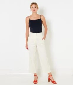 Pantalon Droit Taille Haute En Lin Femme Papyrus | Pantalons Camaieu Femme -Vêtements Femme Soldes pantalon droit taille haute en lin femme papyrus pantalons camaieu femme 4