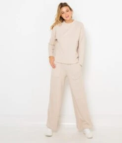 Pantalon En Maille Côtelé Femme  Beige Clair Chine | Pantalons Camaieu Femme -Vêtements Femme Soldes pantalon en maille cc3b4telc3a9 femmec2a0 beige clair chine pantalons camaieu femme 4