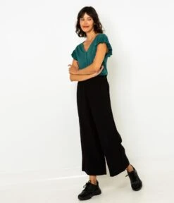 Pantalon Large Écourté Femme Noir | Pantalons Camaieu Femme