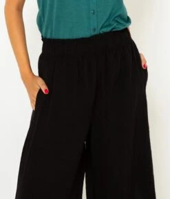 Pantalon Large Écourté Femme Noir | Pantalons Camaieu Femme -Vêtements Femme Soldes pantalon large c3a9courtc3a9 femme noir pantalons camaieu femme 5