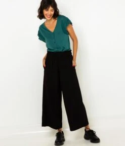 Pantalon Large Écourté Femme Noir | Pantalons Camaieu Femme -Vêtements Femme Soldes pantalon large c3a9courtc3a9 femme noir pantalons camaieu femme 6
