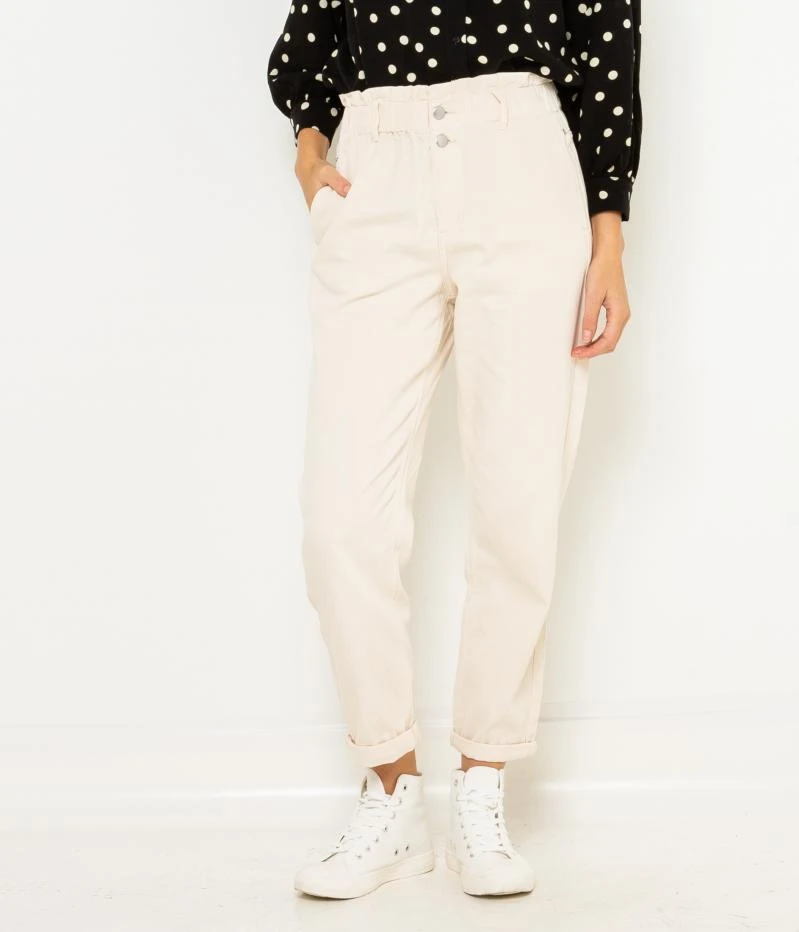 Pantalon Taille Haute Froncée Waterless Process Gardenia | Pantalons Camaieu Femme 4 Pantalon Taille Haute Froncée Waterless Process Gardenia | Pantalons Camaieu Femme – Image 2