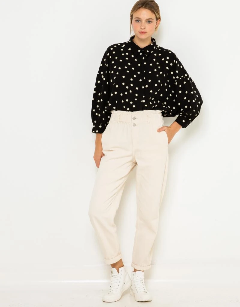 Pantalon Taille Haute Froncée Waterless Process Gardenia | Pantalons Camaieu Femme 6 Pantalon Taille Haute Froncée Waterless Process Gardenia | Pantalons Camaieu Femme – Image 4