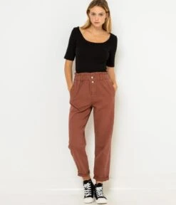 Pantalon Taille Haute Froncée Waterless Process Mink | Pantalons Camaieu Femme -Vêtements Femme Soldes pantalon taille haute froncc3a9e waterless process mink pantalons camaieu femme 4