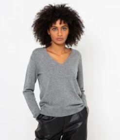 Pull Col V 100% Cachemire Femme Gris Moyen Chiné | Pull, Gilets Camaieu Femme -Vêtements Femme Soldes pull col v 100 cachemire femme gris moyen chinc3a9 pull gilets camaieu femme 2