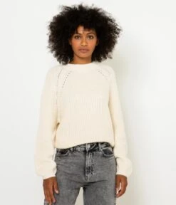 Vêtements Femme Soldes -Vêtements Femme Soldes pull grosse maille femme coton bio pastel parchment pull gilets camaieu femme 2