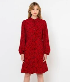 Robe Chemise Florale Fleurs Graphique Fond Rouge | Robes, Combinaisons Camaieu Femme -Vêtements Femme Soldes robe chemise florale fleurs graphique fond rouge robes combinaisons camaieu femme 2