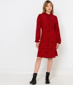 Robe Chemise Florale Fleurs Graphique Fond Rouge | Robes, Combinaisons Camaieu Femme -Vêtements Femme Soldes robe chemise florale fleurs graphique fond rouge robes combinaisons camaieu femme 4