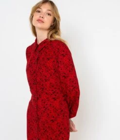 Robe Chemise Florale Fleurs Graphique Fond Rouge | Robes, Combinaisons Camaieu Femme -Vêtements Femme Soldes robe chemise florale fleurs graphique fond rouge robes combinaisons camaieu femme 6