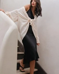 Robe Draper Noir | Robes Grace & Mila Femme -Vêtements Femme Soldes robe draper noir robes grace mila femme 4