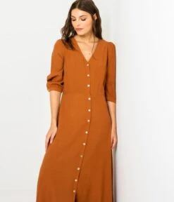 Robe Longue Fluide Caramel | Robes, Combinaisons Camaieu Femme