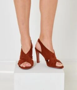 Sandales À Talons Brides Croisées Femme Acajou | Chaussures Camaieu Femme