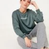 Sweat Cropped Print « never Rests » Femme Balsam Green | Homewear Camaieu Femme