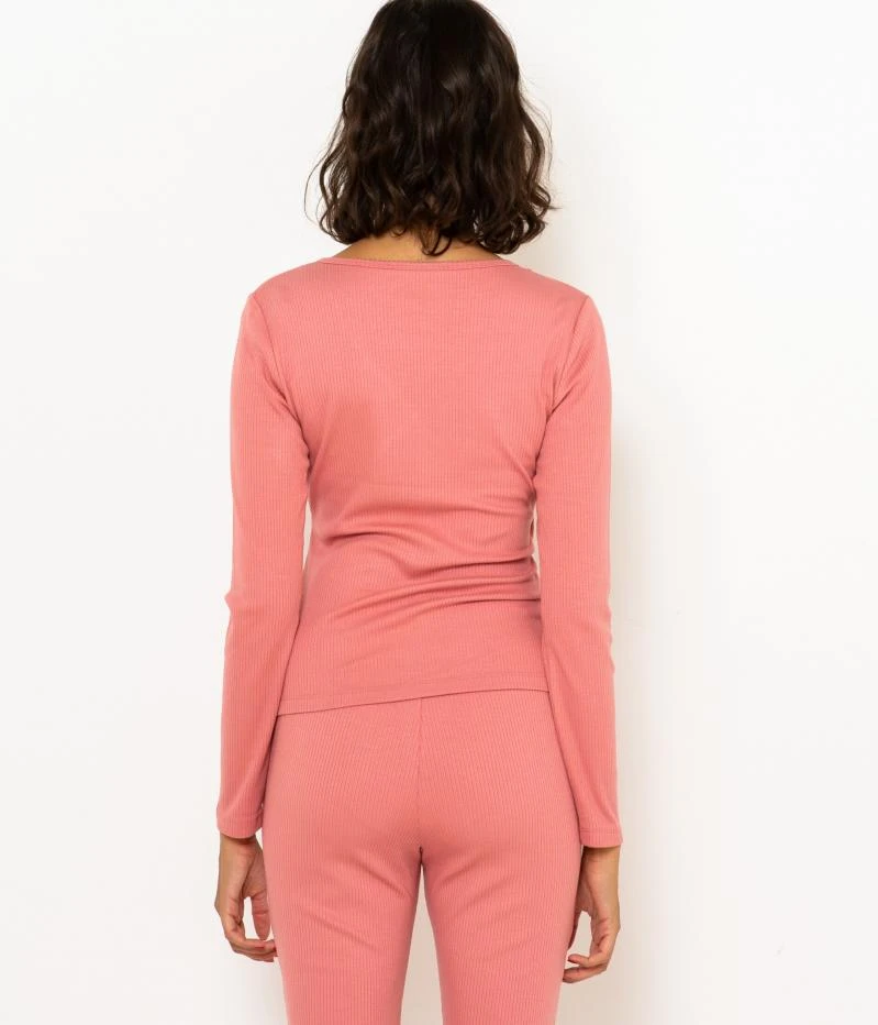 T-shirt Cache-cœur Côtelé Femme Dusty Rose | Homewear Camaieu Femme 5 T-shirt Cache-cœur Côtelé Femme Dusty Rose | Homewear Camaieu Femme – Image 3