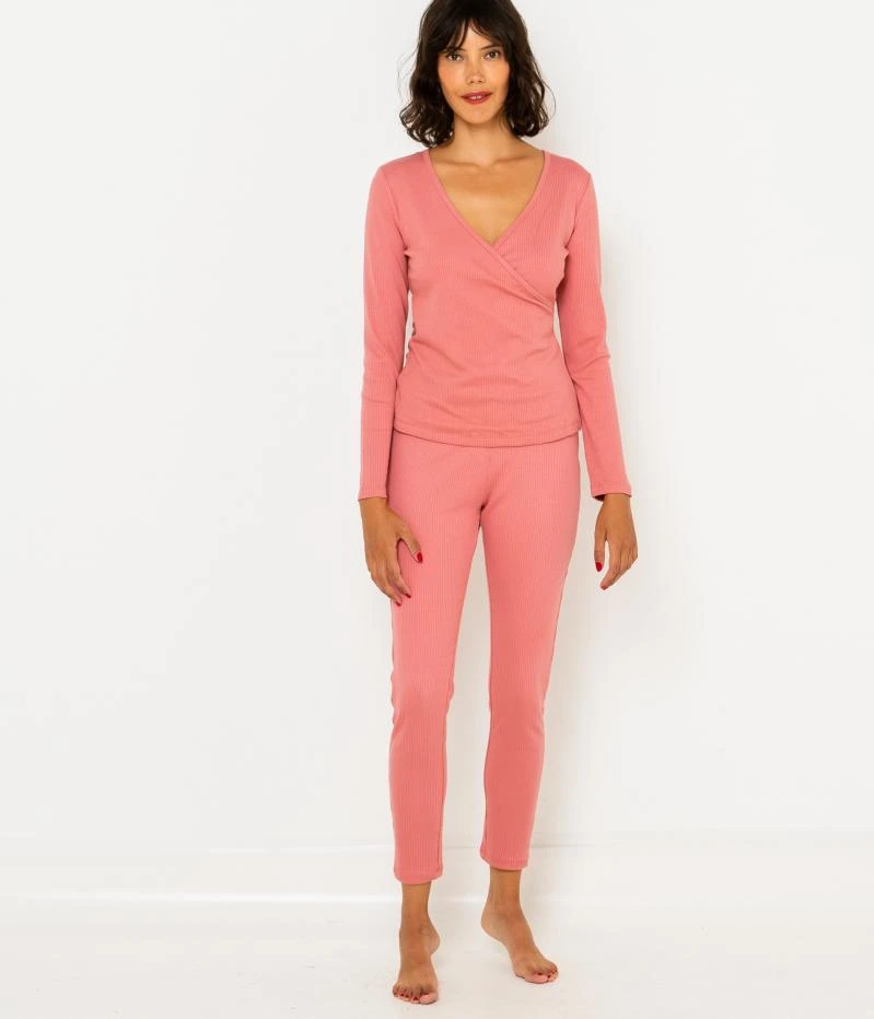 T-shirt Cache-cœur Côtelé Femme Dusty Rose | Homewear Camaieu Femme 6 T-shirt Cache-cœur Côtelé Femme Dusty Rose | Homewear Camaieu Femme – Image 4